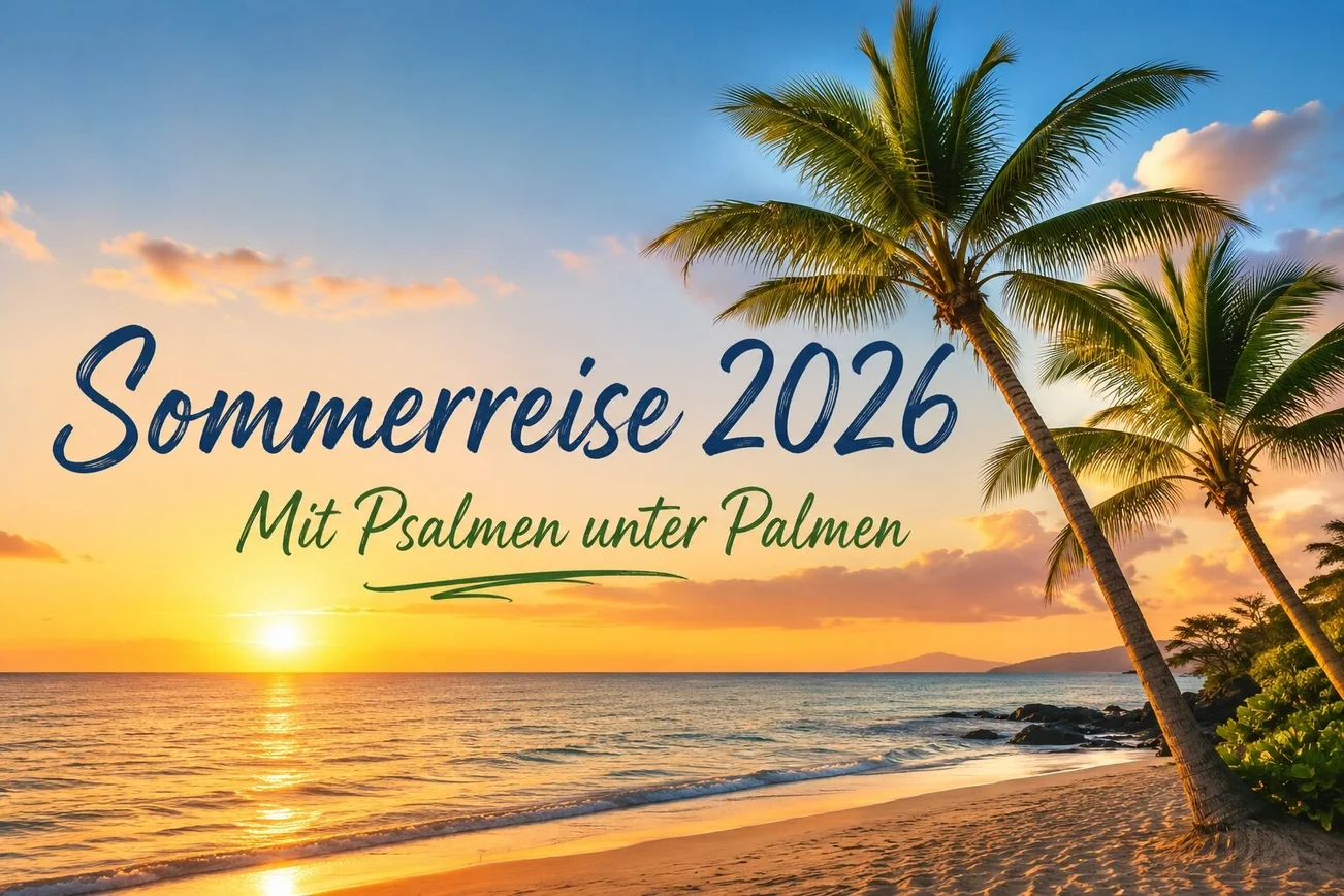 Palmen am Strand mit Schriftzug