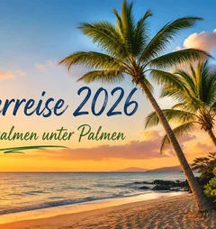 Palmen am Strand mit Schriftzug